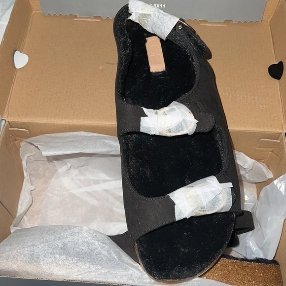 LOFT Sherpa open toe double buckle sandals black new Sz 10 1/2 sling back - Picture 3 of 7